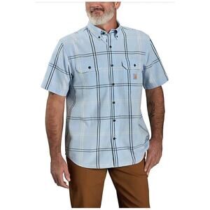 Carhartt Mens Loose Fit Midweight Button Up Polo Shirt Blue Plaid Outdoors XLT